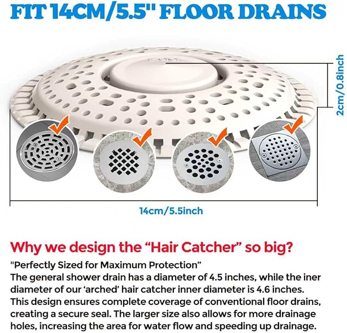 zaa Shower Drain Hair Catcher, Upgraded 2 Pack Premium Silicone Drain Protector & Shower Drain Cover for Regular Floor Drains of Shower Room, Bathroom, White