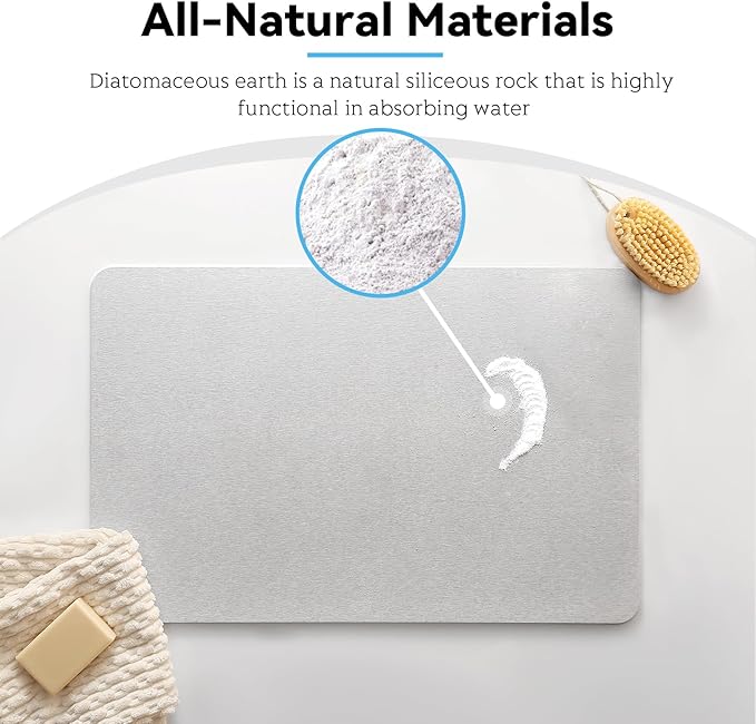Stone Bath Mat, Dries Quickly, Non-Slip Diatomaceous Earth Bath Mats for Bathroom, Super Absorbent Shower Mat, Easy to Clean, 23.5" x 15.5" Carbon Gray