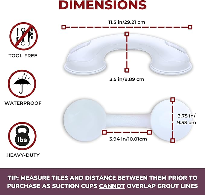 Safe-er-Grip Safe-er-Grip Changing Lifestyles Suction Cup Grab Bars for Bathtubs & Showers; Safety Bathroom Assist Handle, White, 12 inches | (Pack of 2)
