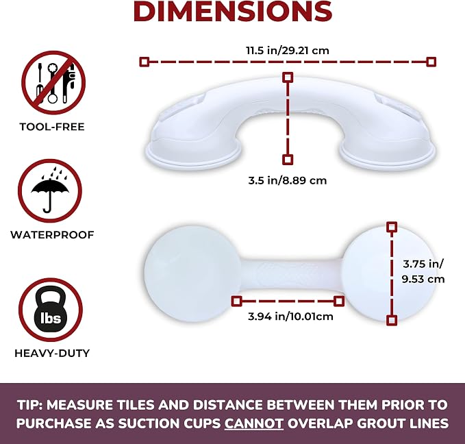 Safe-er-Grip Safe-er-Grip Changing Lifestyles Suction Cup Grab Bars for Bathtubs & Showers; Safety Bathroom Assist Handle, White, 12 inches