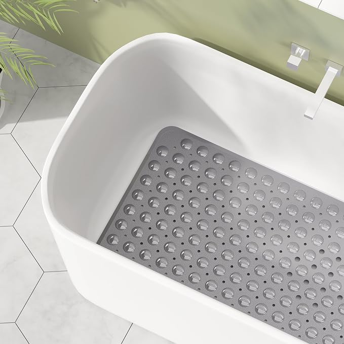 AmazerBath Shower Mat Non Slip 40 x 16 Inches, Shower Stall Mats with Suction Cups and Drain Holes, Non Slip Bath Mat for Tub for Elderly & Kids, Grey