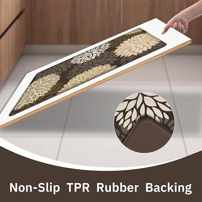 Kitchen Mats Set of 2 Cushioned Anti Fatigue Kitchen Rugs Non Slip Waterproof Kitchen Runner Memory Foam Floor Mat Comfort Standing Mat for Sink,Office,Laundry, Dark Brown