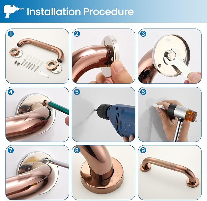 Grab Bars for Shower, Zynuhmo 2 Pack 12 Inch Anti Slip Stainless Steel Bathroom Safety Shower Grab Bar Handrails for Handicap Injury Pregnant Senior Assist Shower Handles(Rose Gold, 1.25" Diameter)