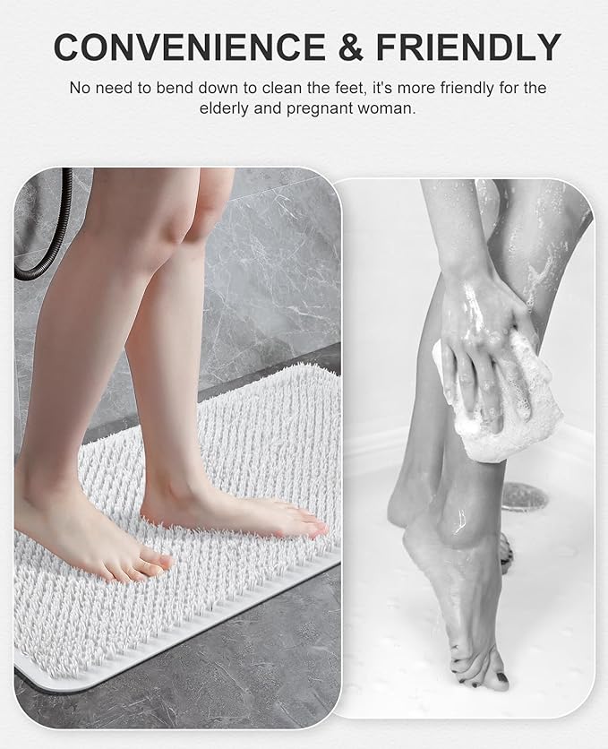 OTHWAY Non Slip Grassy Bathtub Mat : 25.6X13.4 Inches Sturdy But Soft Bath Mat_Quick Drain Shower Floor Mat with Soft Bristles for Scrubbing Feet (White)