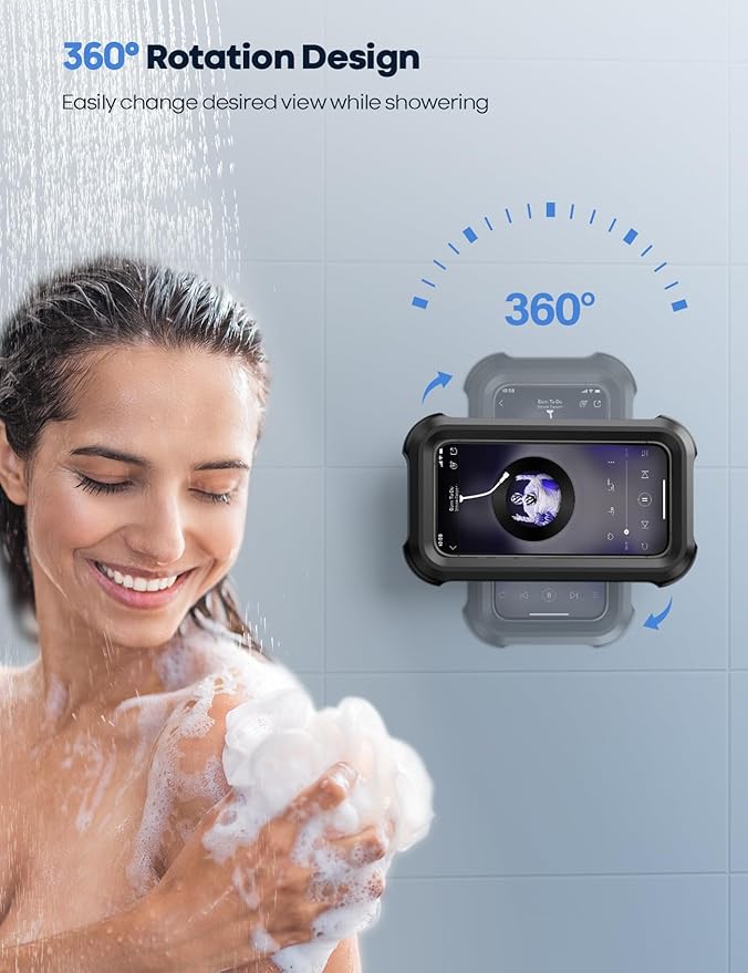Lamicall Waterproof Shower Phone Holder - Shower Bathroom Bath Cellphone Accessories for Women Men Girls Boys, Christmas iPhone Accessories Case Wall Mount Stand, Gift Gadget for 4-7" Phones