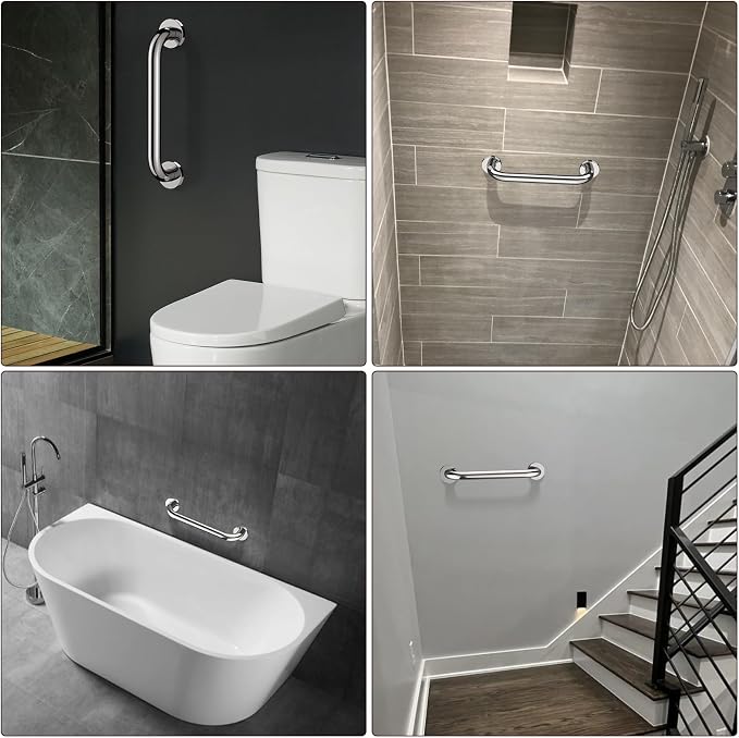2 Pack 16 Inch Shower Grab Bar - 1.25" Diameter, ZUEXT Chrome Stainless Steel Bathroom Grab Bar Handle, Bathroom Balance Bar,Safety Hand Rail Support,Handicap Injury Elderly Senior Assist Bath Handle