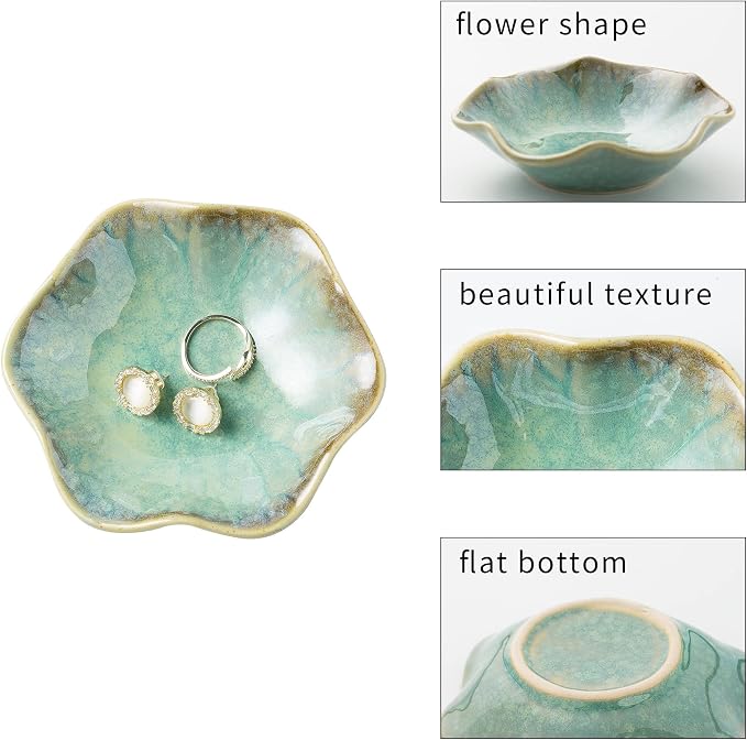 BEUNAIZER Jewelry Dish Tray, Ring Dish, Ceramic Trinket Tray, Key Bowl, Decorative Plate, for Friends Sisters Daughter Mother (Emerald Green)