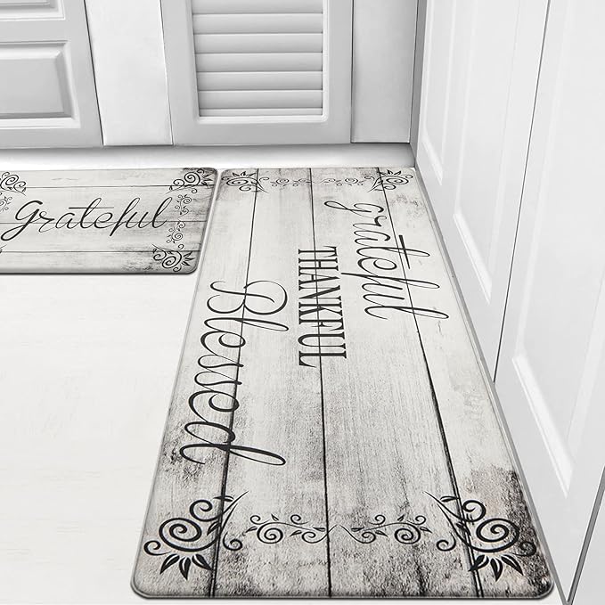 HEBE Anti Fatigue Kitchen Mat Set of 2 Non Slip Cushioned Kitchen Mats for Floor Waterproof Farmhouse Kitchen Rugs and Mats Set Comfort Standing Desk Mat Carpet for Sink,Office,Laundry
