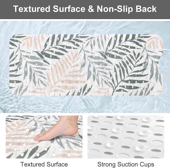 Large Shower Mat Non Slip, Yonala Premium Anti Slip Bath Mat for Tub, 40 x 16 Inch Extra Long Bathtub Mat with Suction Cups and Drain Holes, Easy Clean