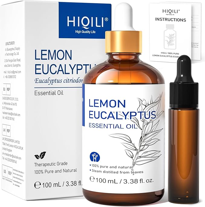 HIQILI Lemon Eucalyptus Oil, for Spary, Diffuser, Indoors, Outdoors, Garden, Yard, 100% Pure Natural - 3.38 Fl Oz