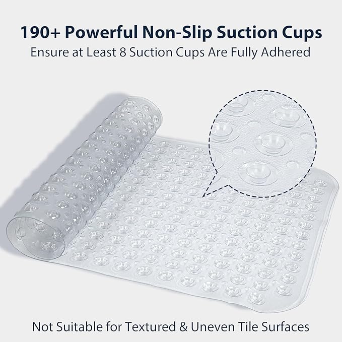 Clear Bathtub Mat Shower Mat Non Slip 17x30 Inch Standard Size, Soft Bubble Bath Tub Mat Shower Mats for Inside Shower Bathroom Floor Mat with Big Suction Cups & Drain Holes, BPA-Free