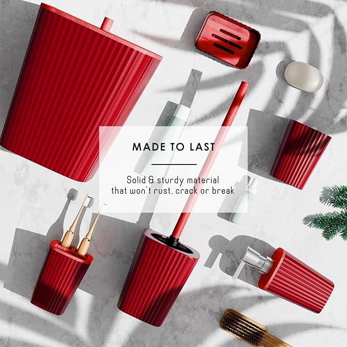 Clara Clark Bathroom Set - Christmas Bathroom Accessories Set, 27PC Bathroom Accessory Set, Christmas Bathroom Sets with Bathroom Rugs, Adhesive Corner Shower Caddy Hanging, Toilet Brush & Trash Can