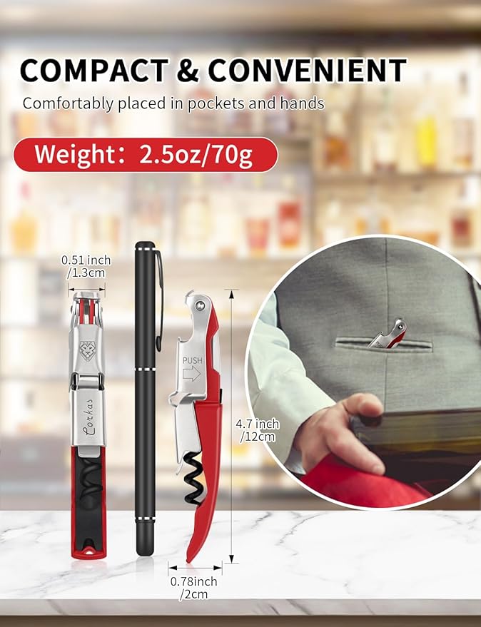CORKAS Wine Key - 2Pack Handcrafted Professional Waiters Corkscrew, Compact Heavy Duty Wine Opener with Double Hinged, Foil Cutter and Bottle Opener, Birthday Gifts for Severs, Sommelier, Bartenders