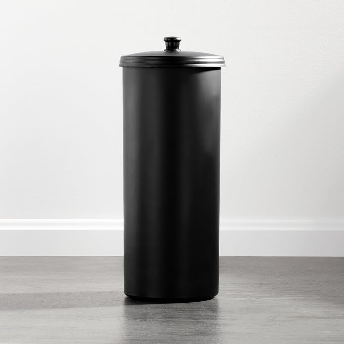 iDesign Freestanding Bathroom Toilet Paper Storage Holder with Lid for 3 Extra Rolls, Matte Black