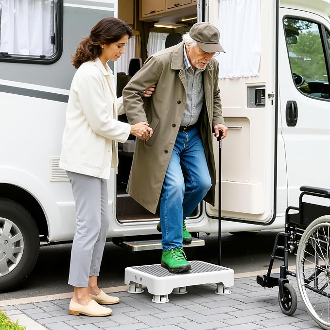 SOYO Mobility One Step Stool, Heavy Duty Indoor Outdoor Non-Slip Small Step Platform Assistive Device for Adult Elderly, Standing Support and Step Riser for Car, Bed, Door, Stair, Bathroom, White-Gray