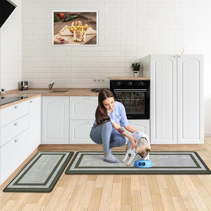 Mattitude Kitchen Mats Set of 2 Cushioned Rugs Anti-Fatigue Mats for Kitchen Floor,Waterproof Non-Slip Mats and Rugs Set for Office,Floor,Laundry 17.3"×29"+17.3"×59",Green