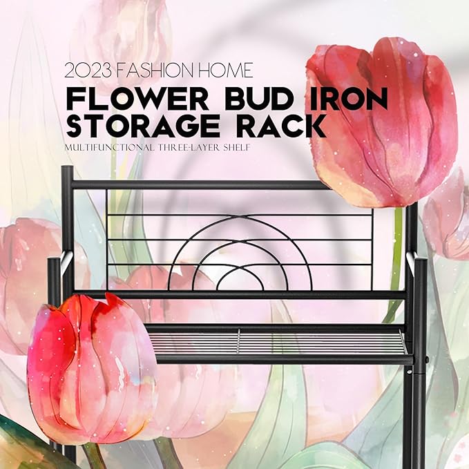 LEEDA 3-Tier Freestanding Multipurpose Storage Shelves Heavy Duty Metal Shelving Unit, Display Plants Flowers Bath Essentials, for Kitchen Bathroom Office, Black