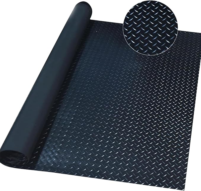 Anti-Slip Rubber Diamond Floor Mat - Durable, Non-Skid, Waterproof Floor Protection for Home, Gym, Garage, and Vehicles - 2.5 mm x 4 ft x 6 ft Rolls - Black (4x6 FT)