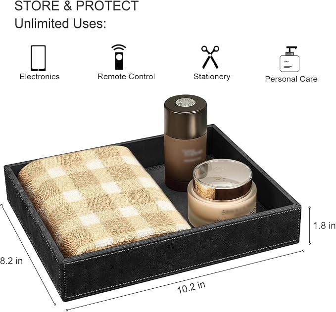 SITHON Valet Tray Desk Organizer, PU Leather Catchall Bedside Vanity Tray Nightstand Caddy Coin Box Key Jewelry Storage Organizer, Graduation, Black