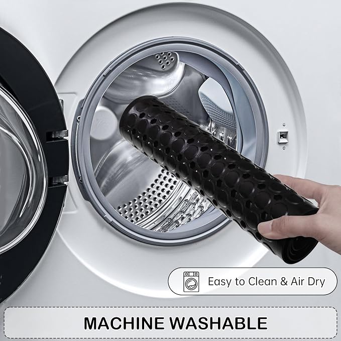 Non-Slip Bathtub and Shower Mats, Power Grip Bath Mat 35 x 16.3 Inch with Suction Cups and Drain Holes for Tub Bathroom Floor Safety, Machine Washable Soft Bathmat, Black