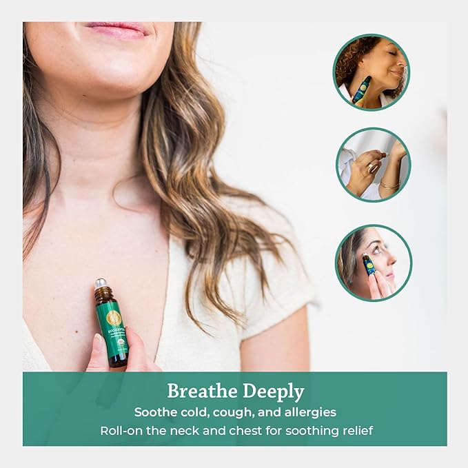 Silk Road Organic Eucalyptus Essential Oil Roll On, USDA Certified - Respiratory Health, Colds, Cough, Sinus & Allergy Congestion - 10 ml Aromatherapy Roller - Always Pure, Always Organic