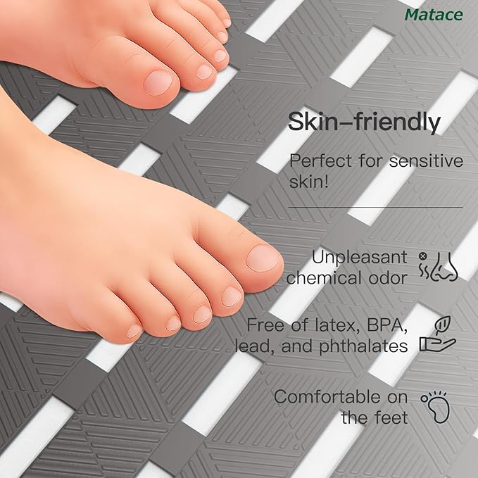 Bathtub Mat Non Slip - for Inside Bath Tub & Shower, Large 40x16 Inch, 261 Strong Suction Cups, Soft Textured Surface, Fast Drain & Quick Dry, Bathroom Safety Mat, Dark Gray, Matace