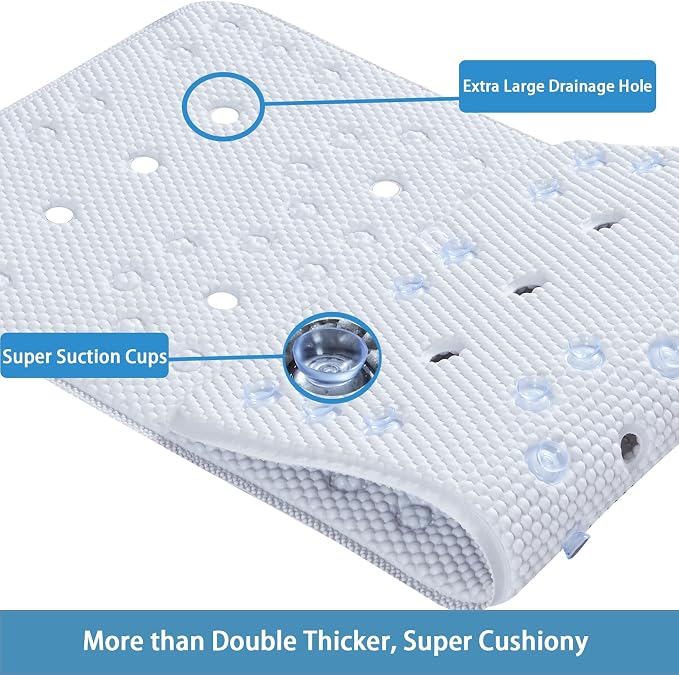 Webos Bathtub Mat Non Slip: Soft Safety Foam Bath Mat for Tub Suitable for Families Extra Large 17 X 36Inch with Drain Holes and Suction Cups Massage Tub & Shower Mat for Bathroom (White)