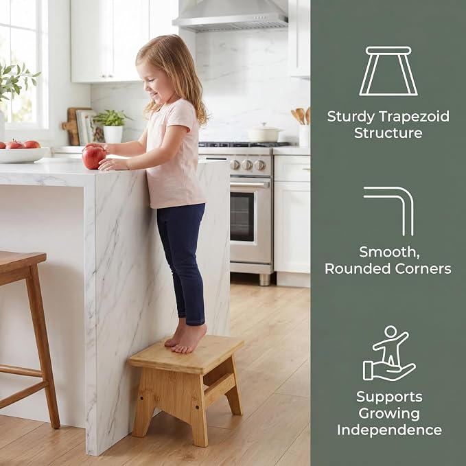 Lyellfe Bamboo Step Stool, Support up to 300lbs | Non-slip Potty Training Stool, Portable Sturdy Bedside Stool for High Beds, Easy Assembly