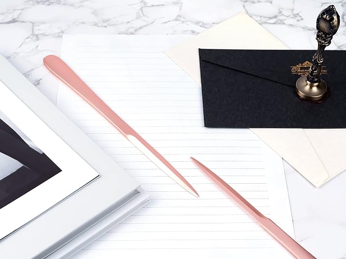 9" Rose Gold Metal Letter Opener with Minimalist Design, Safe Double Edge Blades, Anti-Fingerprint Long Handle, Mail Opener Paper Knife Tool Envelope Opener
