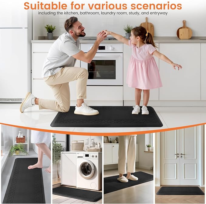 4/5 Inch Thicker Kitchen Mats for Floor Non-Slip Anti Fatigue Comfort Mat Waterproof Kitchen Rug for Sink, Office,Home Stain Resistant Standing Desk Rugs-17.3"x 47", Black