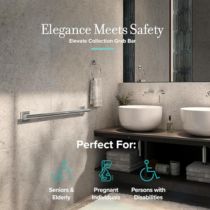 Gatco 944 Elevate 24" L Grab Bar, Chrome/ADA Compliant Stainless Steel Safety Grab Bar for Bathroom