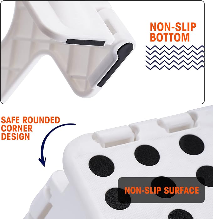 Korpai 13" Folding Step Stool for Adults and Kids Holds Up to 300 lbs,Non-Slip Folding Stools with Portable Handle, Compact Plastic Foldable Step Stool for Bathroom,Bedroom, Kitchen,White,1PC