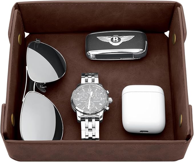 CASIRENA Faux Leather Valet Tray Organizer for Men - Catch-All Tray for Entryway Table Key, Wallet, Watch, Coin Change, Phone, Dresser EDC Dump Jewelry, Bedside Nightstand Desk-top