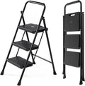 Sweetcrispy Folding 3 Step Ladder Stool - Lightweight, 800lbs Sturdy, with Anti-Slip Feet - Perfect for Home, Kitchen, and Office Use, Easy Storage and Portable Design