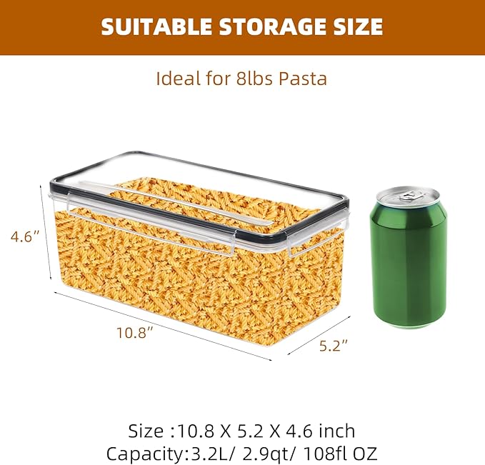 Airtight Food Storage Containers with Lids, 3.2L BPA-Free Plastic Canisters for Spaghetti, Cereal, Oats & Kitchen Pantry Organization, 4 Pack