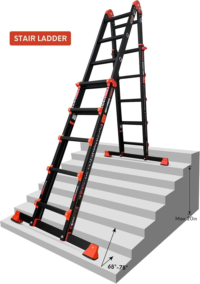 LANBITOU Ladder, A Frame 5 Step Ladder Extension, 17 Ft Anti-Slip Multi Position Ladder, Storage Folding Ladder, 330 lbs Security Load Telescoping Aluminum Ladders for Stairs Home Indoor Outdoor Roof