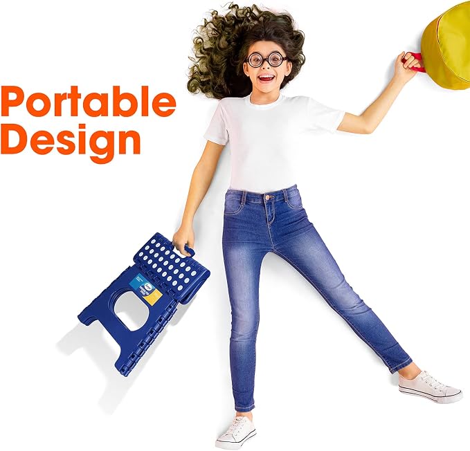 Korpai 11" Folding Step Stool for Adults and Kids Holds Up to 300 lbs,Non-Slip Folding Stools with Portable Handle, Compact Plastic Foldable Step Stool for Bathroom,Bedroom, Kitchen Royal Blue,1PC