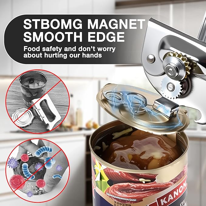 Commercial Can Opener with Magnet,Crank Can Opener Manual Heavy Duty with Comfortable Extra-long Handles, Ergonomic Design Large Handheld Can Open Easy for Big Cans,Bottle Opener