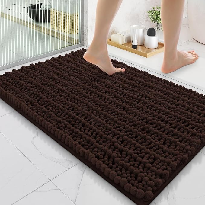 Smiry Bathroom Rugs Mat 35x24, Extra Soft Absorbent Chenille Bath Rugs, Non Slip Rubber Backing Machine Washable Quick Dry Bath Mats for Bathroom Floor, Tub, Shower, Home Decor Accessories, Brown