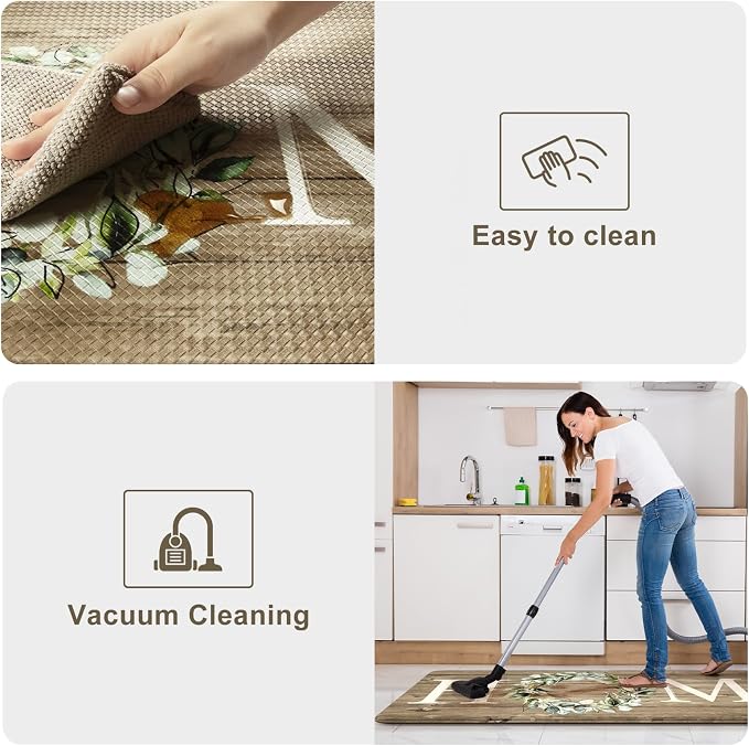KIMODE Kitchen Mats Cushioned Anti Fatigue, 17"x47"+17"x29" Farmhouse Kitchen Rugs Sets of 2, Non Slip Kitchen Mats for Floor, Padded Kitchen Floor Mats for Sink, Laundry, Desk Khaki