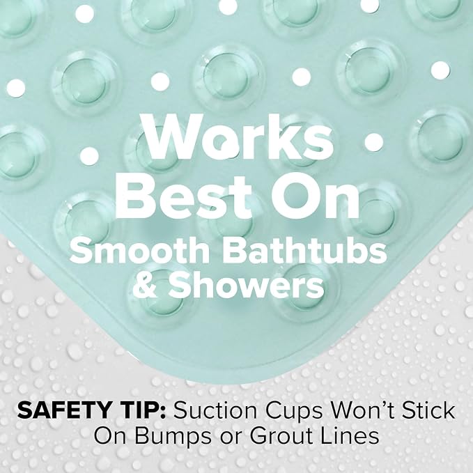 SlipX Solutions Power Grip Extra Long Bath Tub & Shower Mat 39x16, Wet Floor Non-Slip for Elderly & Kids Bathroom, 30% Longer Bathtub Mats, 200 Suction Cups, Drain Holes (1, Translucent Light Green)