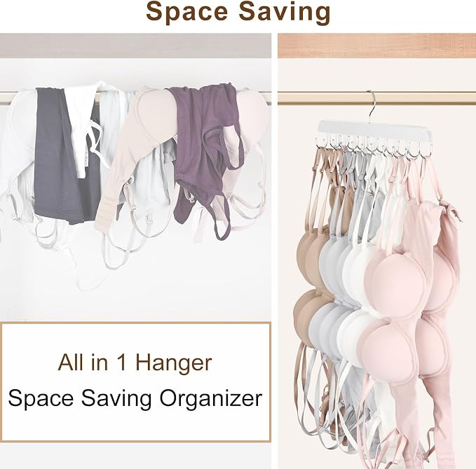 Resovo Bra Hanger for Closet, Tank Top Hanger 20 Hooks Capacity Foldable Wood Space Saving Hangers Closet Organizers and Storage for Dorm & Apartment for Tank Top, Bra, Scarf etc.