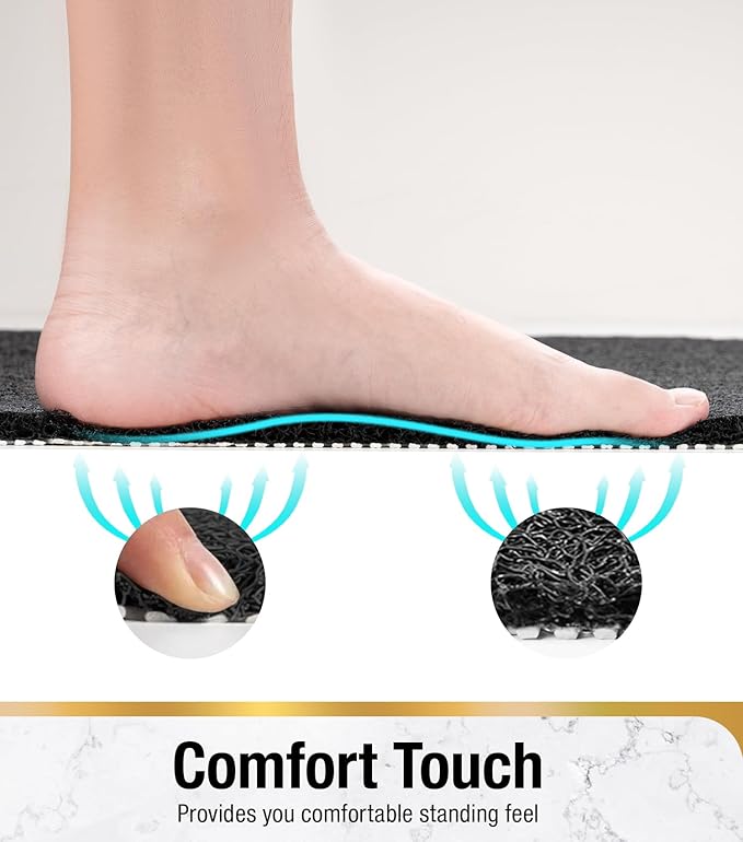 HITSLAM Shower Mat, 32 x 24 Inch Non Slip Bath Mat for Tub, Soft PVC Loofah Bathtub Mats with Drain Holes, Quick Drying Bathroom Stall Floor Mat, Bathroom Accessories Without Suction Cup, Black
