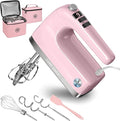 Lord Eagle 9-Speed Digital Hand Mixer Electric Handheld, 500W DC Motor Kitchen Mixer for Cake Baking, Lightweight Egg Beaters with Stain-resistant & Waterproof Storage Bag & 6 Accessories, Pink