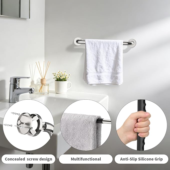 Shower Grab Bar 12 Inch, iMomwee Stainless Steel Bathroom Grab Bar w/Anti-Slip Silicone Grip, Wall Mounted Safety Handrail for Senior, Handicap Bars Balanced Support Handle for Elderly