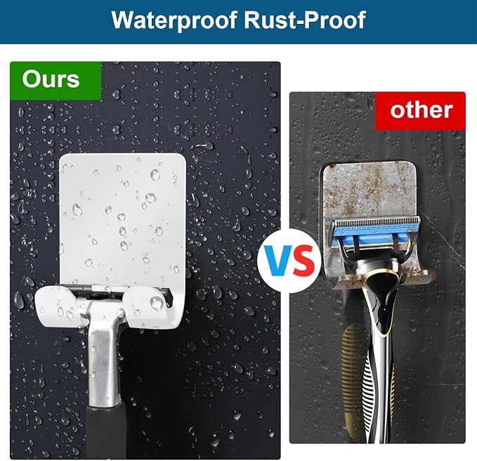 Diesisa Razor Holder for Shower + Adhesive Wall Hooks, Premium 304 Stainless Steel Shower Razor Holder with Heavy Duty Waterproof Sticky Hooks for Hanging Towels, Coat, hat (2+2 Pack)-White