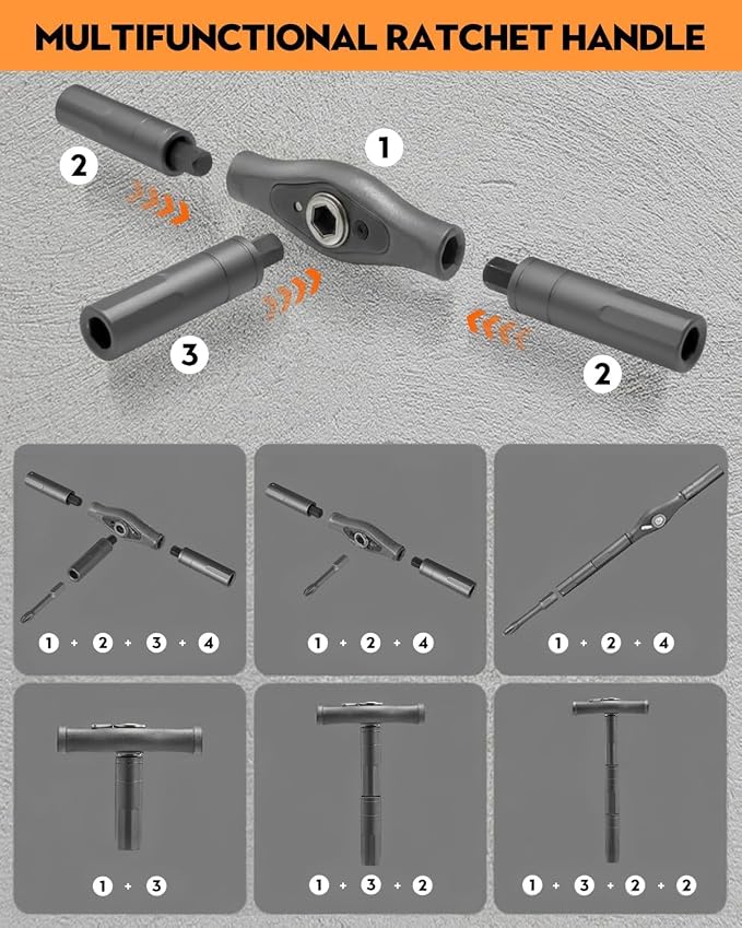 Saker 42-in-1 Magnetic Screwdriver Kit with Ratchet T Handle Multi-Bit Tool Set for Gifts Home, Computer, Bicycle, Furniture, and DIY Projects Dark Orange