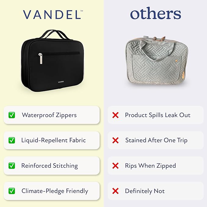 VANDEL Waterproof Hanging Toiletry Bag [TSA-Approved] Hanging Makeup Organizer Bag, Cosmetic Travel Bags for Women, Makeup Case Toiletries Organizer Hygiene Bathroom Shower Caddy - Black