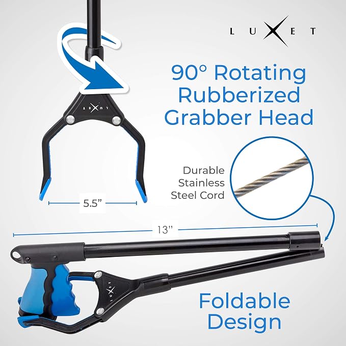 Grabber Reacher Tool - 26" Steel Portable Pick Up Stick - Strong Grip Magnetic Tip for Store Shelves Lightweight Garbage Litter Trash Picker Claw Grabber Tool for Elderly - by Luxet (Blue)