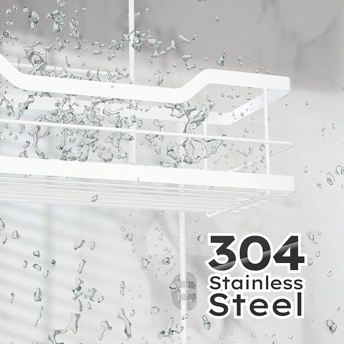 Consumest Over Door Shower Caddy - 2 Tier Shower Shelves Hanging with Soap Holders, Large Capacity Shower Organizer with 4 Hooks, Bathroom Rack and Storage, White